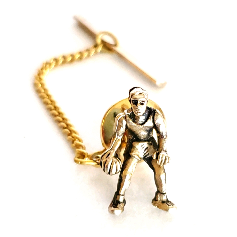 Vintage Gold Tone Basketball Player Tie Tack
